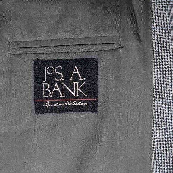 Jos. A. Bank Mens Blazer Gray Blue Plaid Check Wool Lined Jacket Sport Coat 44L - Picture 3 of 8